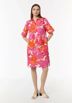 Baumwoll-Kleid mit Hemdkragen und All-over-Print-Comma Sale