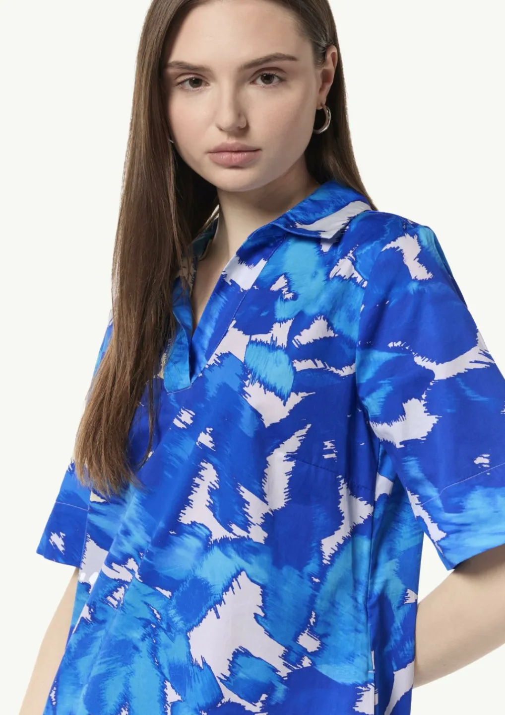 Baumwoll-Kleid mit Hemdkragen und All-over-Print-Comma Discount
