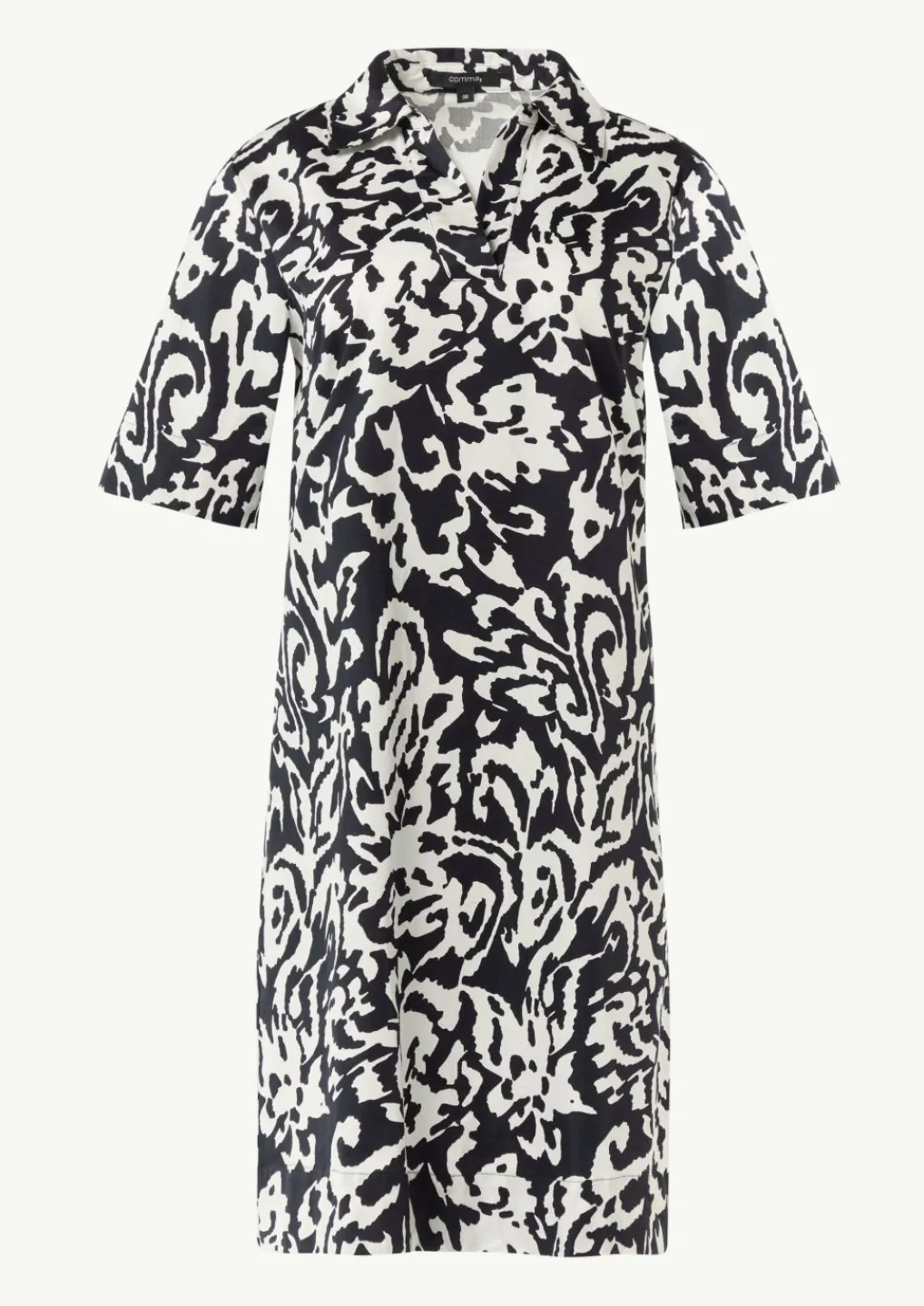 Baumwoll-Kleid mit Hemdkragen und All-over-Print-Comma Hot