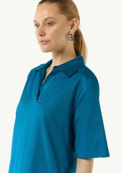 Baumwollkleid mit Hemdkragen und Eingrifftaschen-Comma Hot