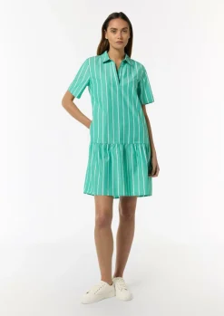 Baumwoll-Kleid mit Volant-Saum und Hemdkragen-Comma Discount