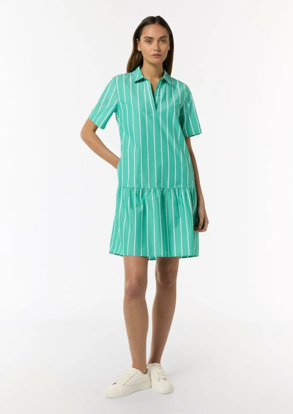 Baumwoll-Kleid mit Volant-Saum und Hemdkragen-Comma Discount
