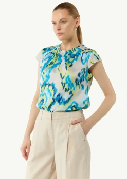 Bedruckte Satinbluse mit Faltendetail-Comma Clearance