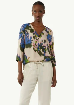Bluse aus Satin mit All-over-Print-Comma Discount