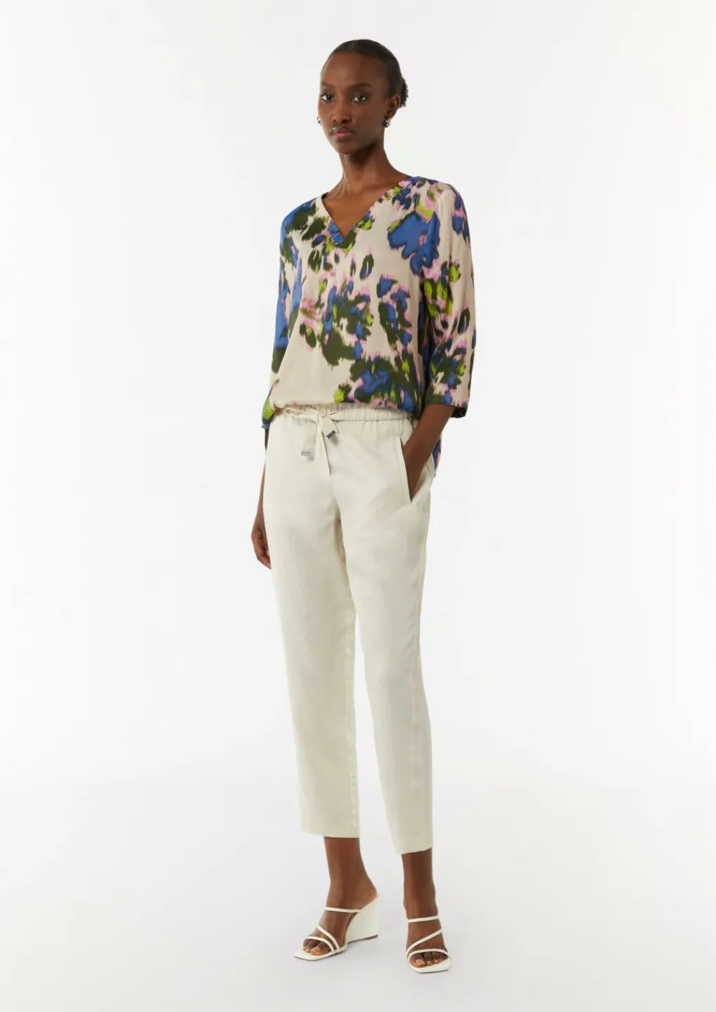 Bluse aus Satin mit All-over-Print-Comma Discount