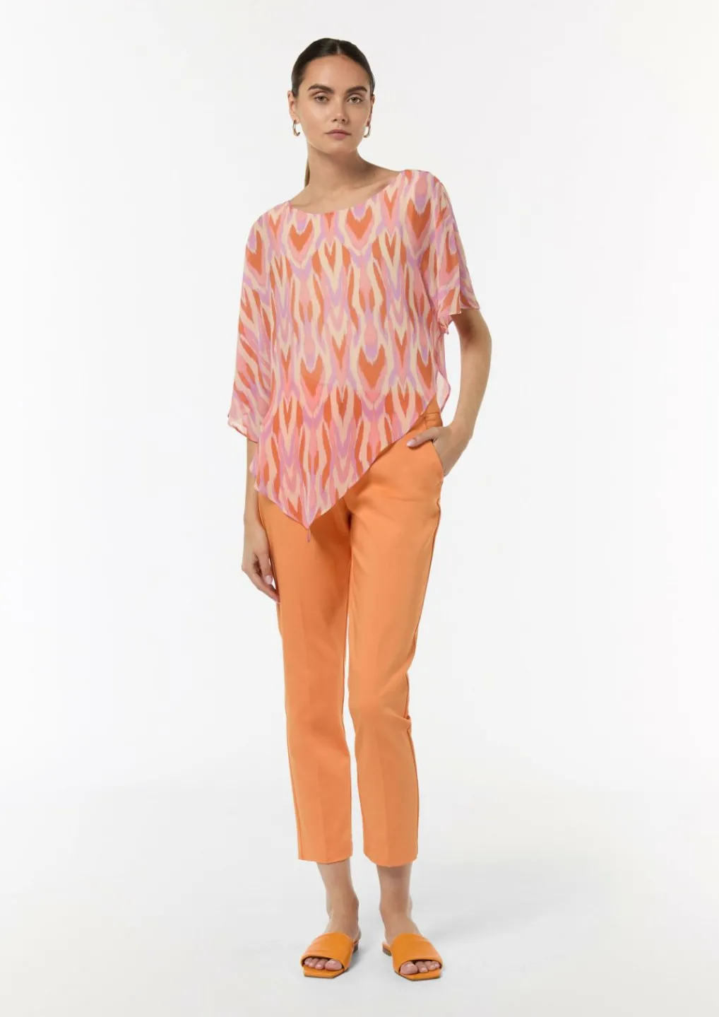 Bluse mit asymmetrischem Chiffon-Overlay-Comma Discount