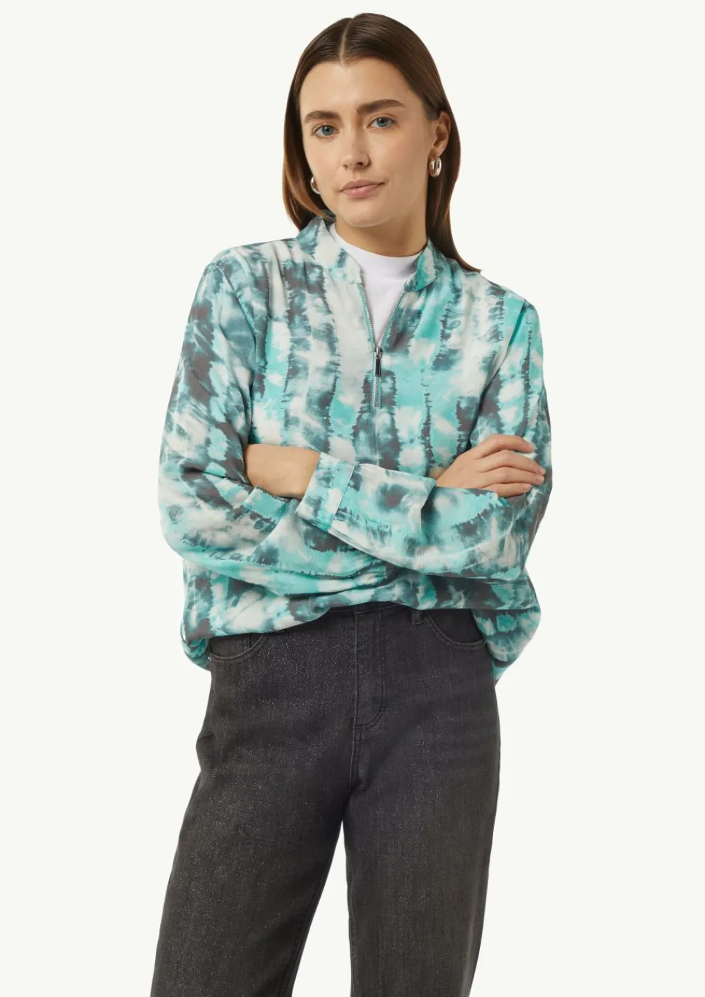 Bluse mit Reißverschluss und Manschetten-Comma Hot