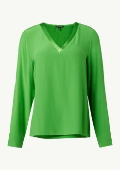 Bluse mit V-Ausschnitt und Satinblende-Comma New