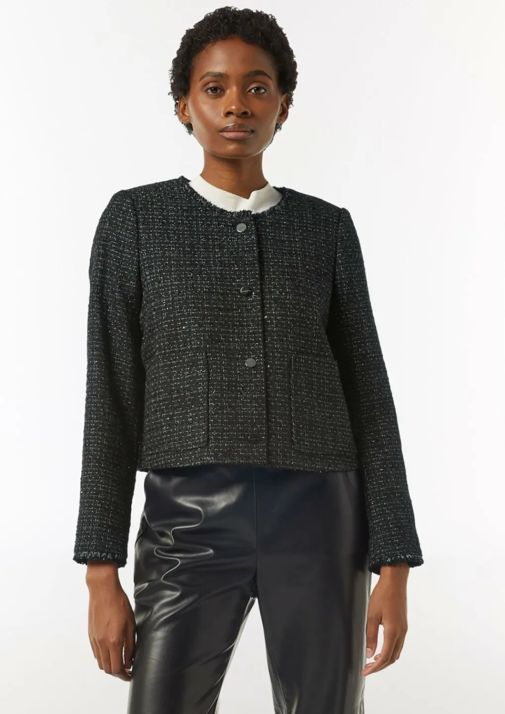 Bouclé-Jacke mit Fransen-Detail und Glitzergarn-Comma Discount