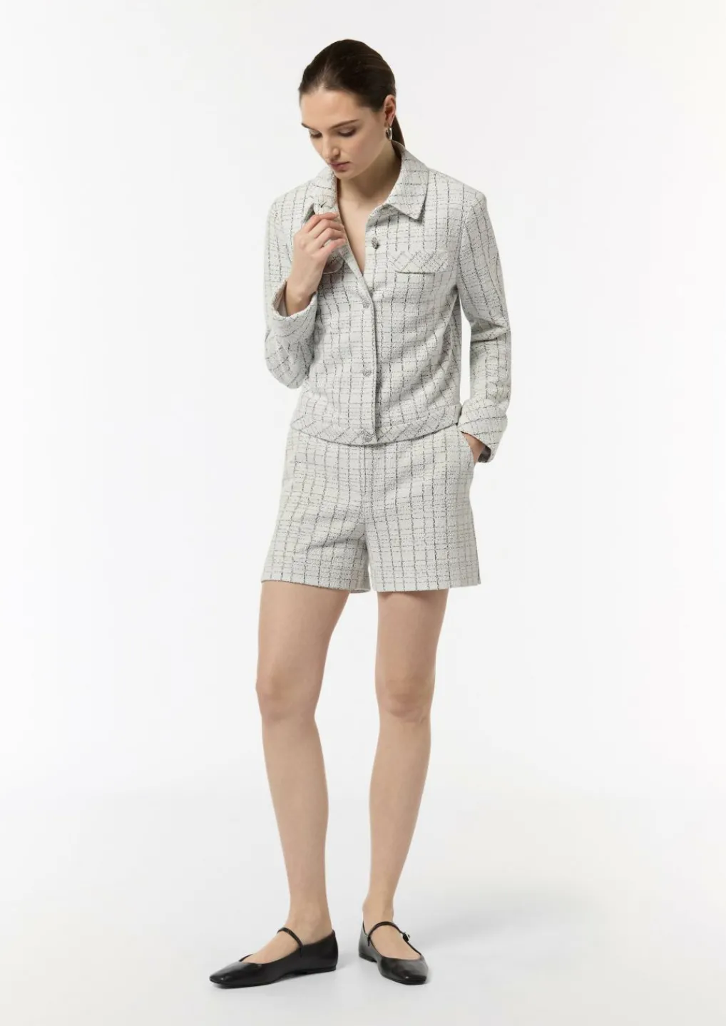 Bouclé-Jerseyjacke mit Metallic-Garn-Comma New
