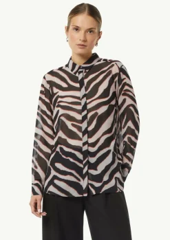 Chiffon-Bluse mit Hemdkragen und Manschetten-Comma Discount