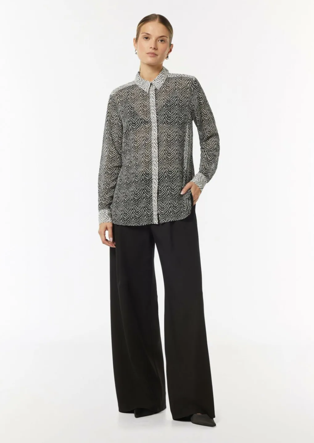 Chiffon-Bluse mit Hemdkragen und Manschetten-Comma Best