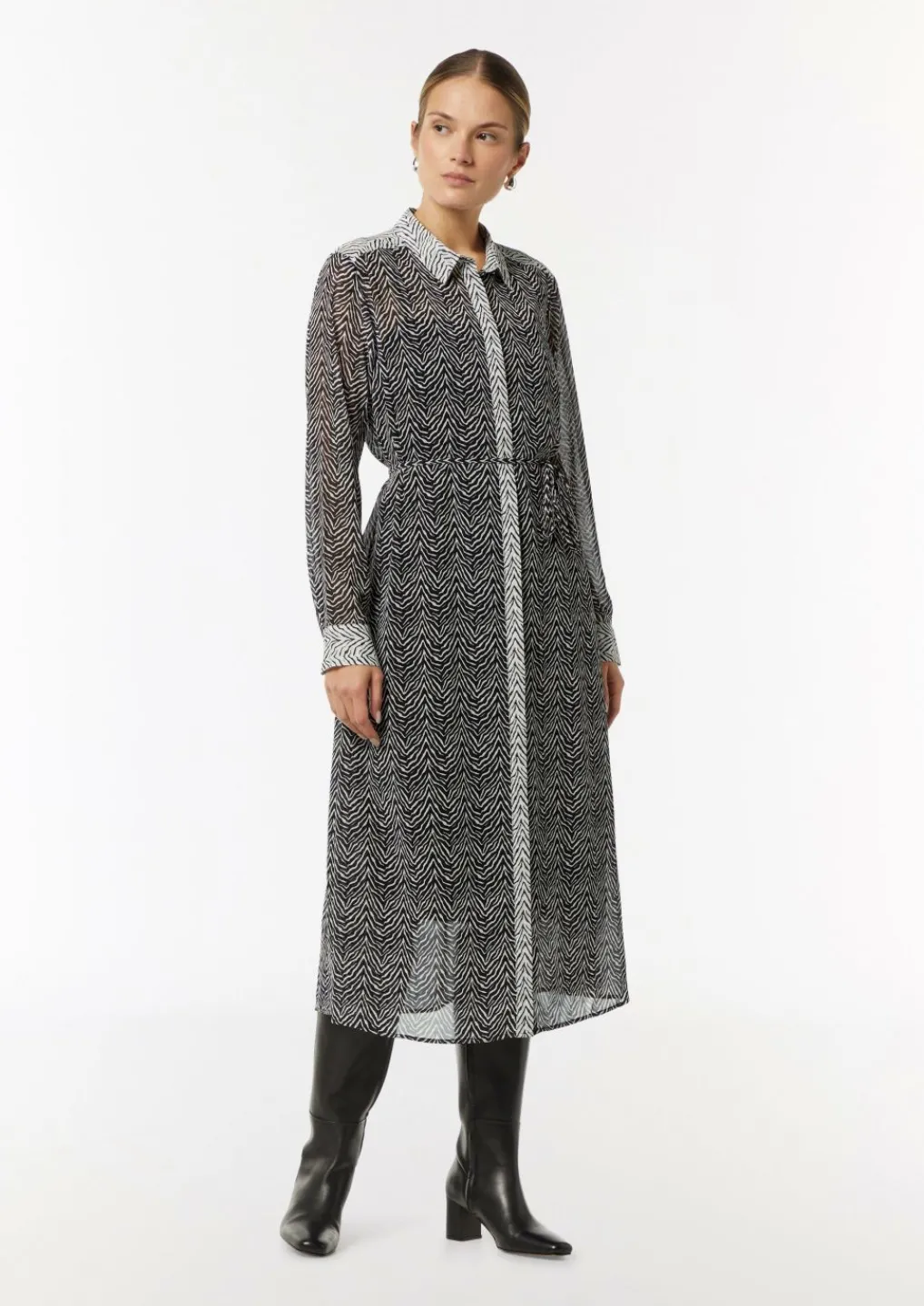 Chiffon-Kleid mit Hemdkragen und Bindeband-Comma New