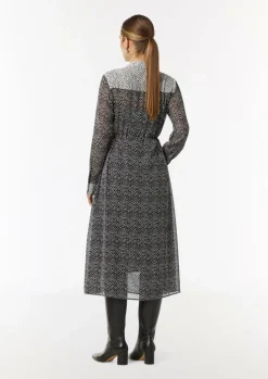 Chiffon-Kleid mit Hemdkragen und Bindeband-Comma New
