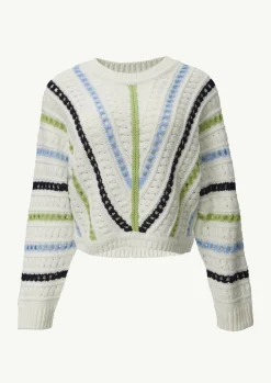 Cropped-Strickpullover mit Ajourmuster-Comma Online