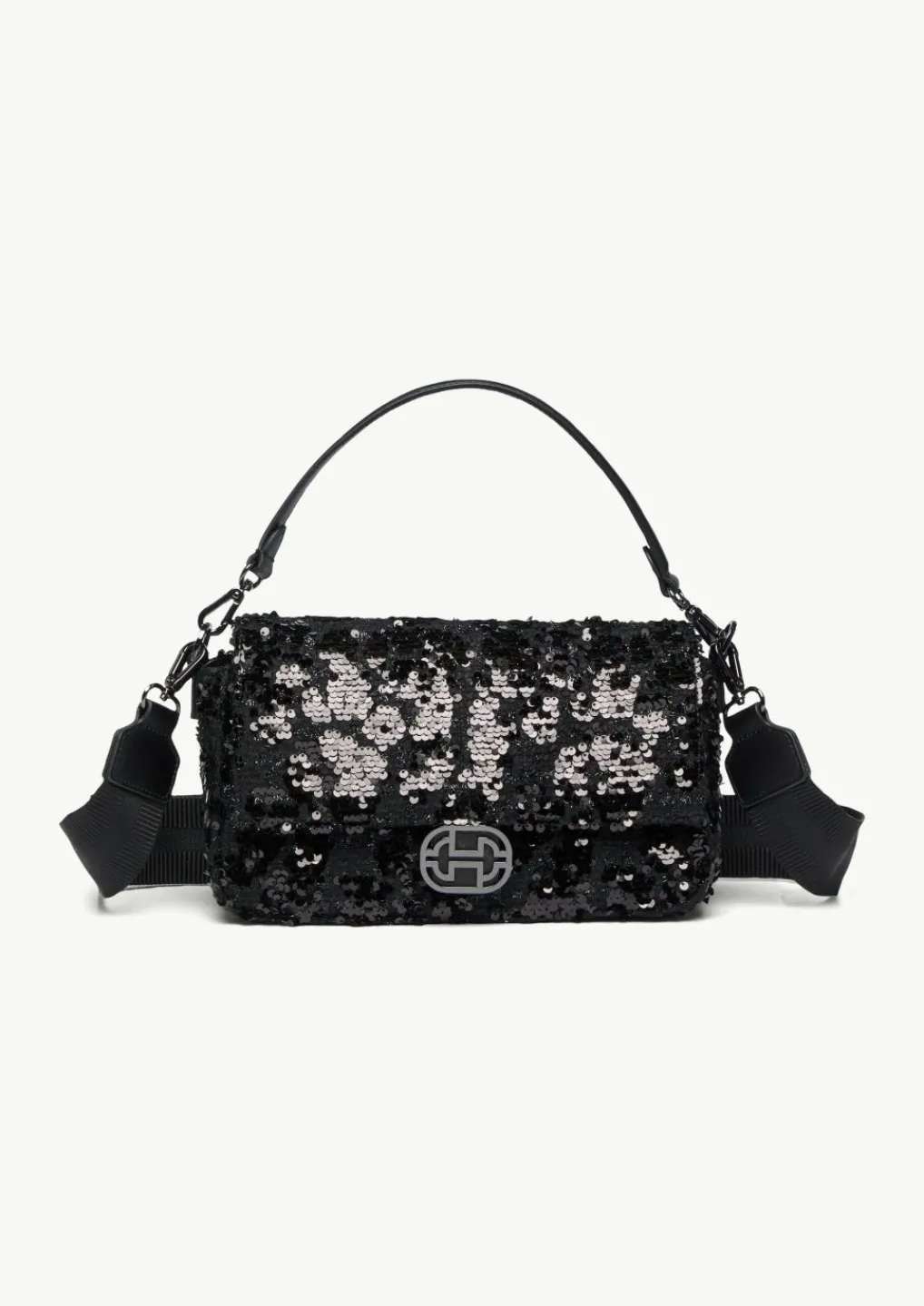 Crossbody-Bag aus Rindsleder mit Pailletten-Comma Hot