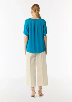 Crêpe-Bluse mit voluminösen Ärmeln und Raffung-Comma Sale