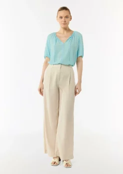 Crêpe-Bluse mit voluminösen Ärmeln und Raffung-Comma Hot