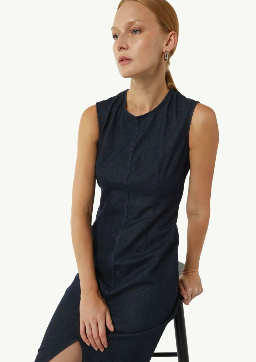 Elastisches Denim-Kleid mit Schlitz-Comma Online