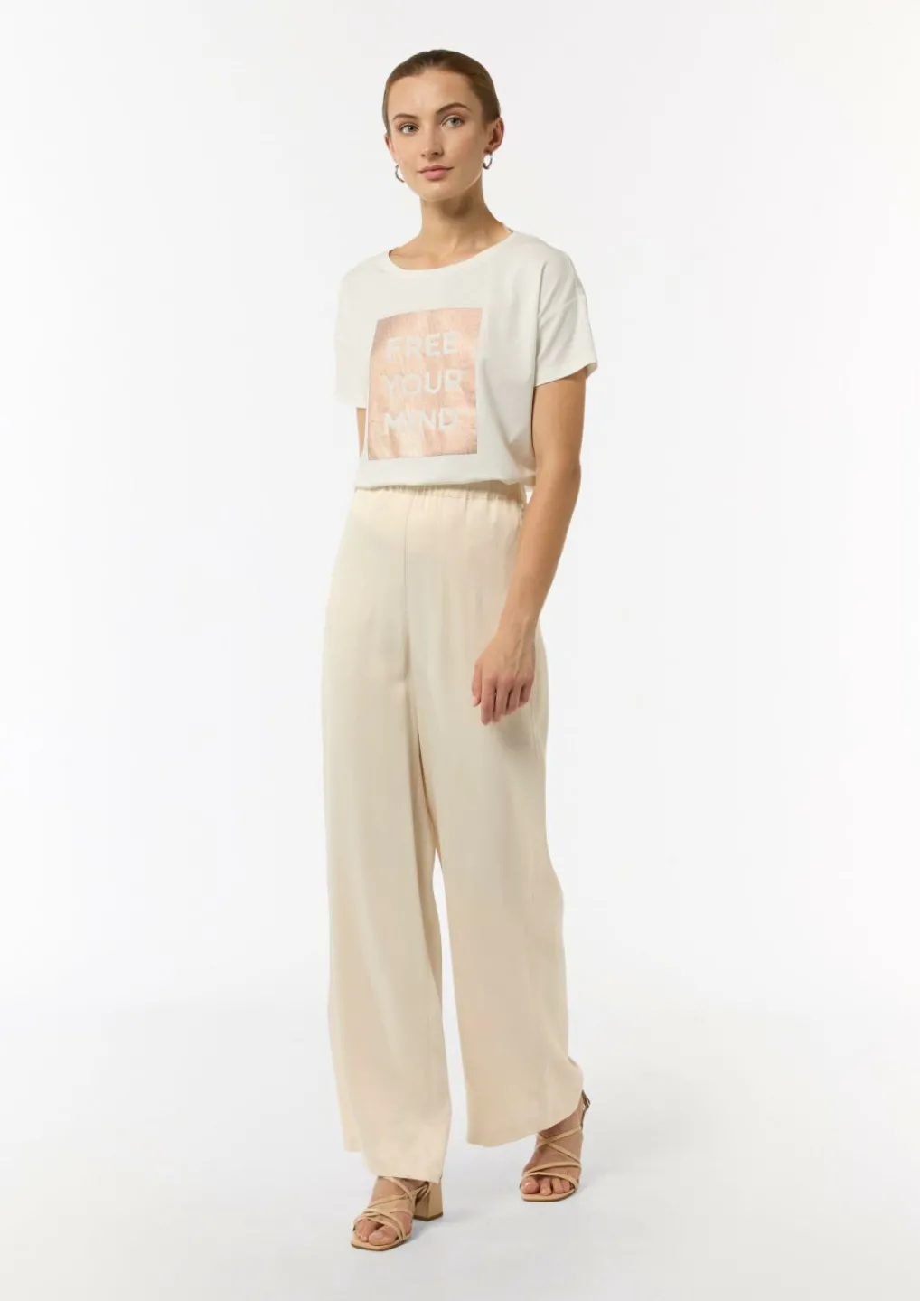 Fließende Satin-Hose mit weitem Bein und elastischem Bund-Comma Discount