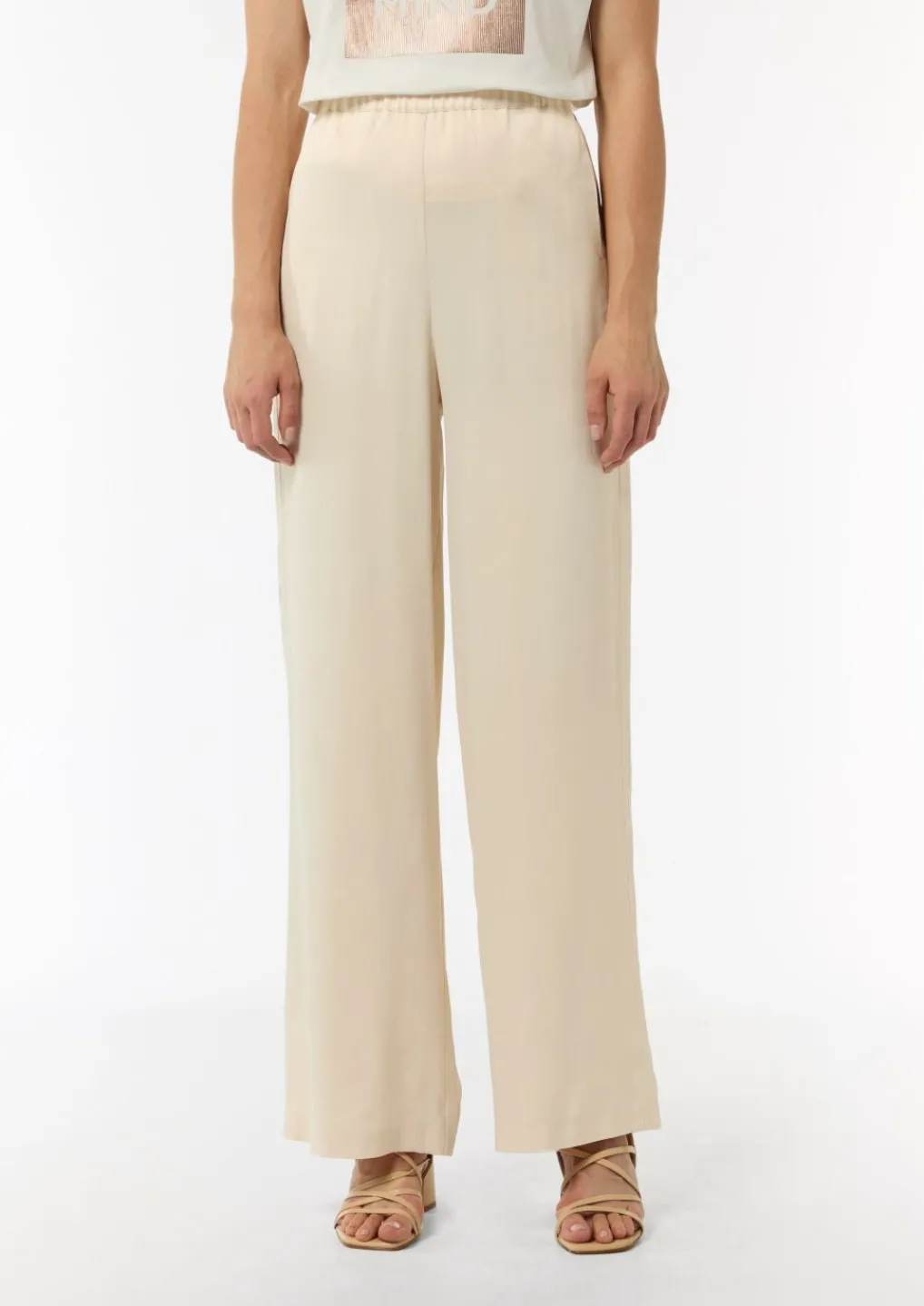 Fließende Satin-Hose mit weitem Bein und elastischem Bund-Comma Discount