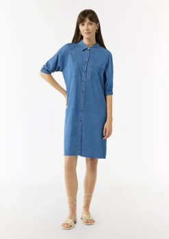 Fließendes Denimkleid mit Knopfleiste-Comma Outlet