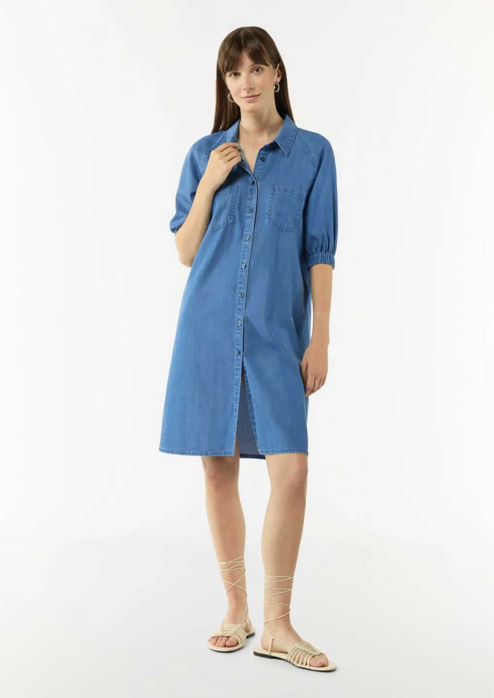 Fließendes Denimkleid mit Knopfleiste-Comma Outlet