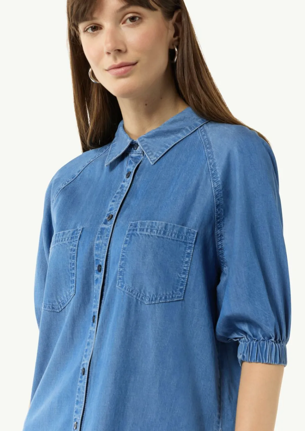 Fließendes Denimkleid mit Knopfleiste-Comma Outlet