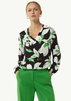 Gemusterte Bluse mit Gummibündchen am Ärmel-Comma Best