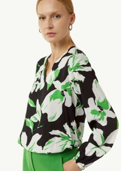 Gemusterte Bluse mit Gummibündchen am Ärmel-Comma Best
