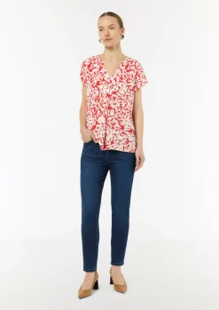 Gemusterte Bluse mit V-Ausschnitt-Comma Fashion