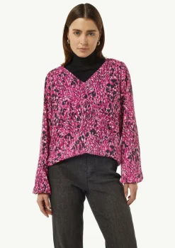 Gemusterte Chiffon-Bluse mit V-Ausschnitt-Comma Hot