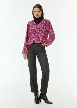 Gemusterte Chiffon-Bluse mit V-Ausschnitt-Comma Hot