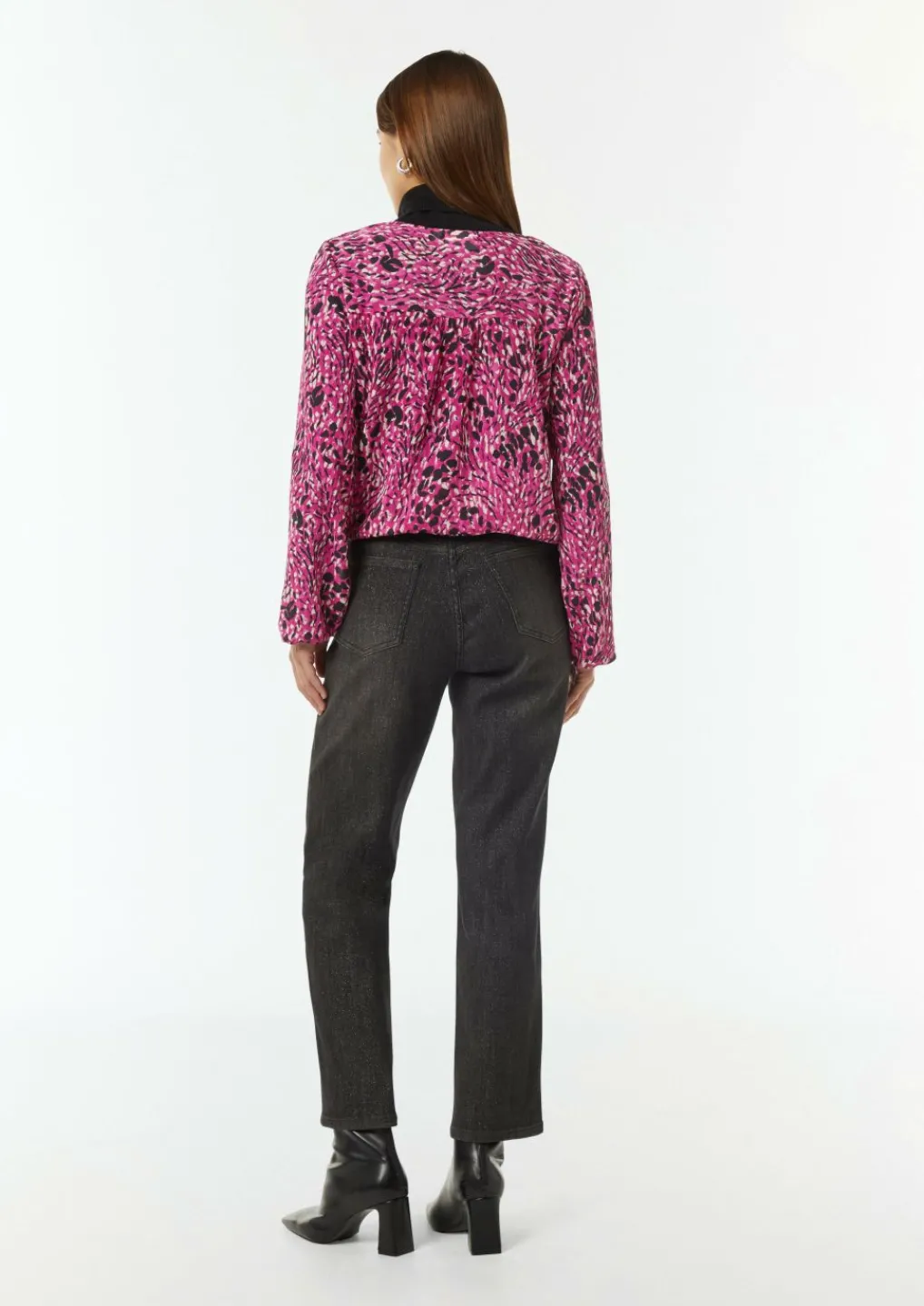 Gemusterte Chiffon-Bluse mit V-Ausschnitt-Comma Hot