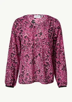 Gemusterte Chiffon-Bluse mit V-Ausschnitt-Comma Hot