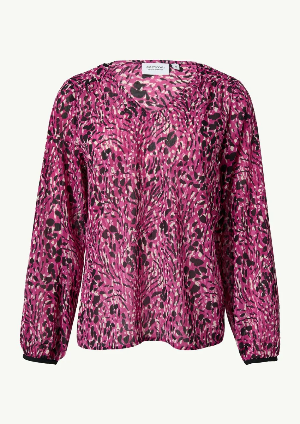 Gemusterte Chiffon-Bluse mit V-Ausschnitt-Comma Hot