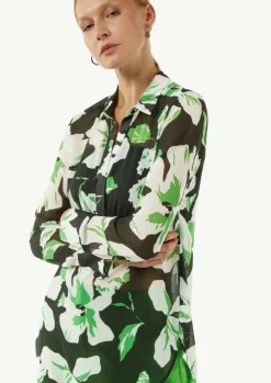 Gemusterte Longbluse aus Chiffon im Loose Fit-Comma Fashion