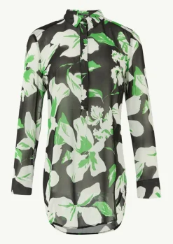 Gemusterte Longbluse aus Chiffon im Loose Fit-Comma Fashion