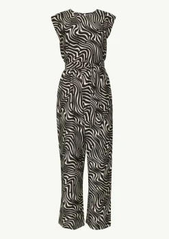 Gemusterter Overall mit Bindegürtel und Faltendetails-Comma Hot