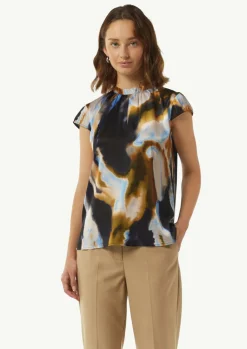 Gemusterte Satin-Bluse mit Cut-out-Detail am Ausschnitt-Comma New