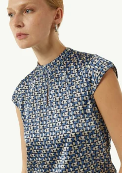 Gemusterte Satin-Bluse mit Raffung-Comma Clearance