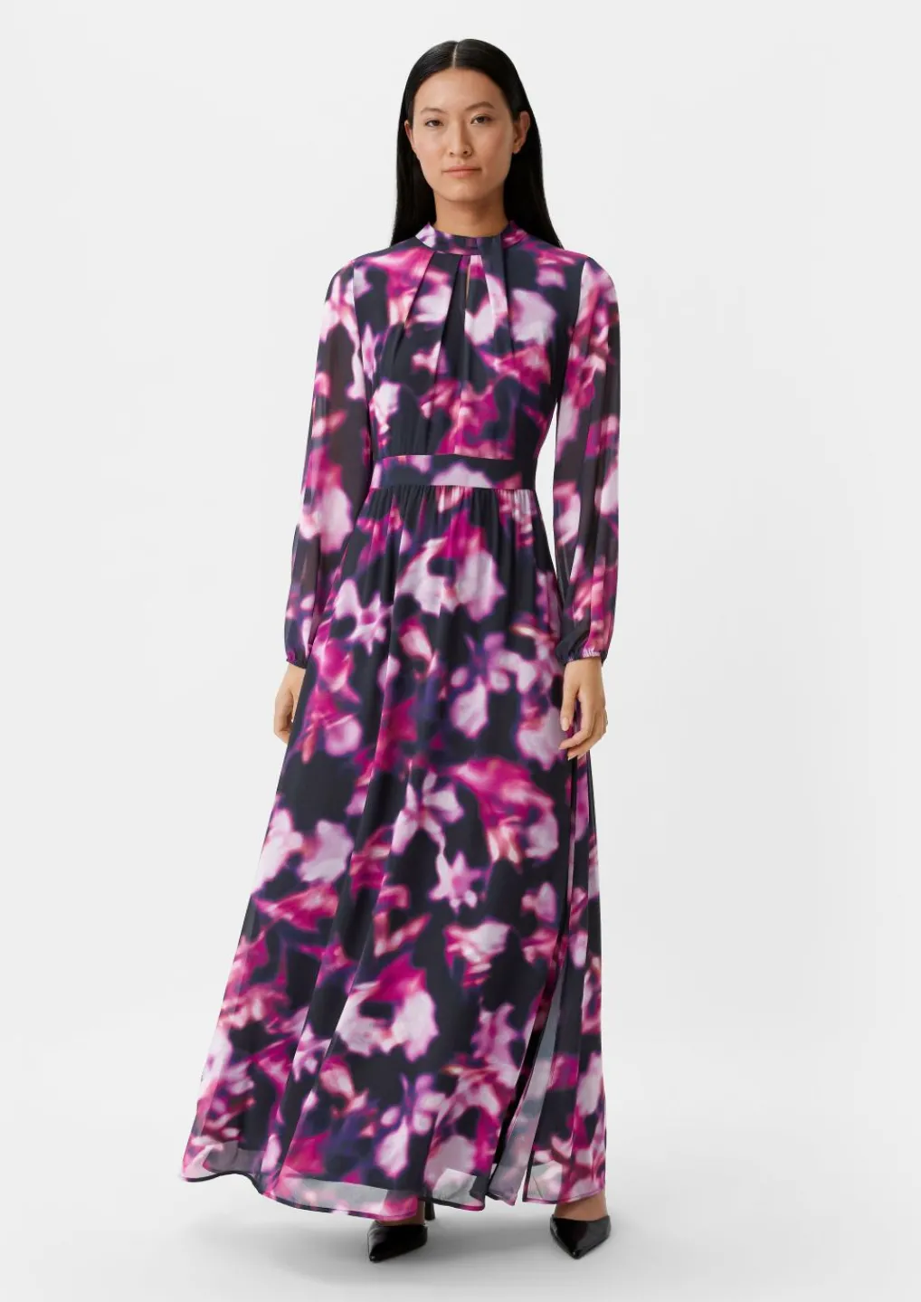 Gemustertes Chiffonkleid mit Drapierung-Comma New