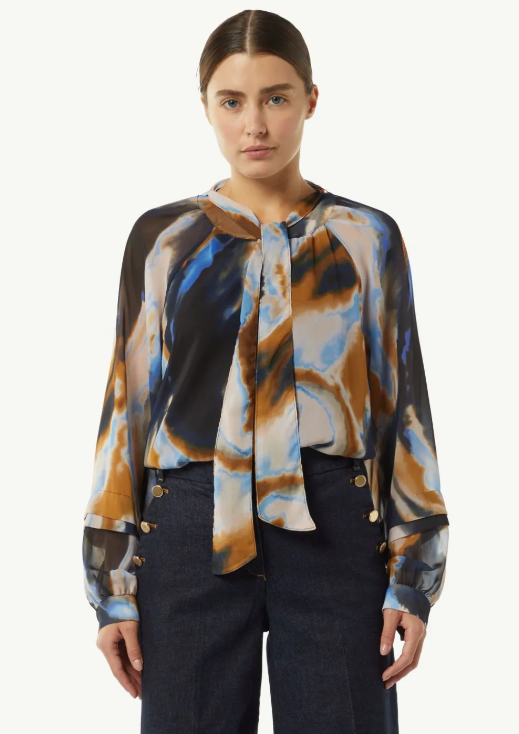 Gemusterte Schluppenbluse aus Chiffon-Comma Clearance