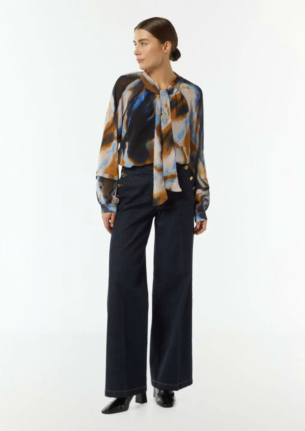 Gemusterte Schluppenbluse aus Chiffon-Comma Clearance