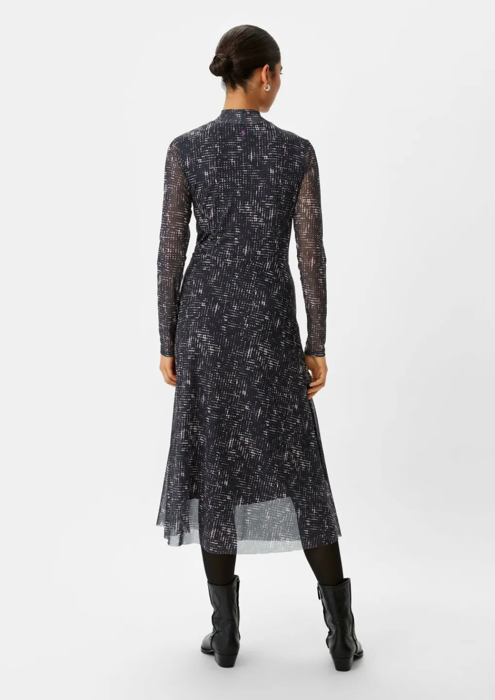 Gemustertes Mesh-Kleid mit Stehkragen-Comma Fashion