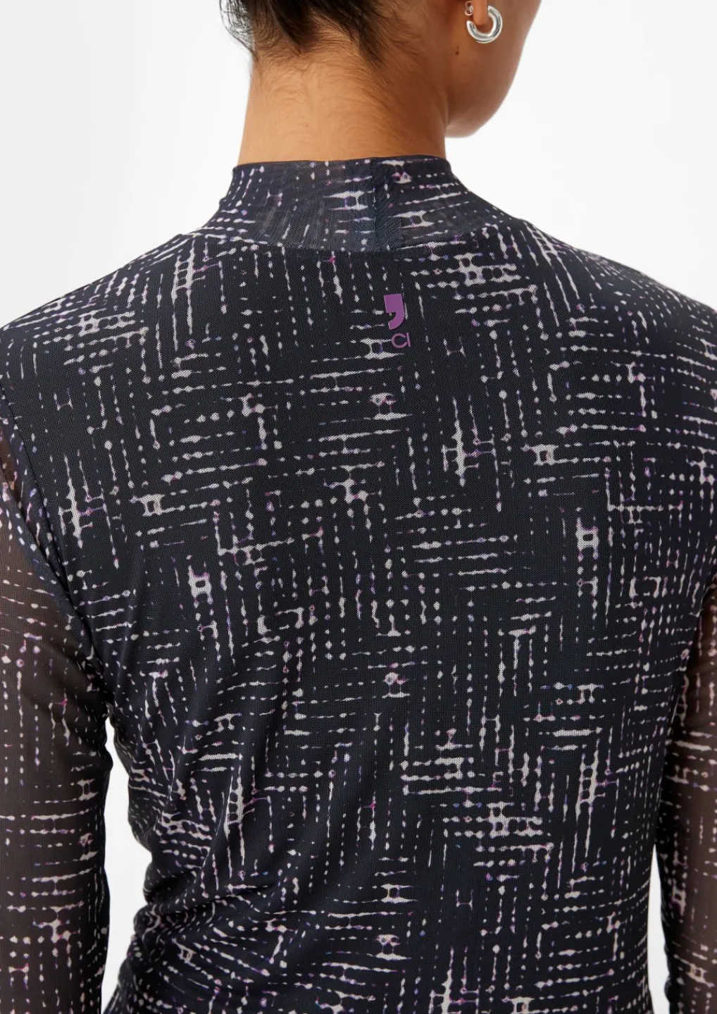 Gemustertes Mesh-Kleid mit Stehkragen-Comma Fashion