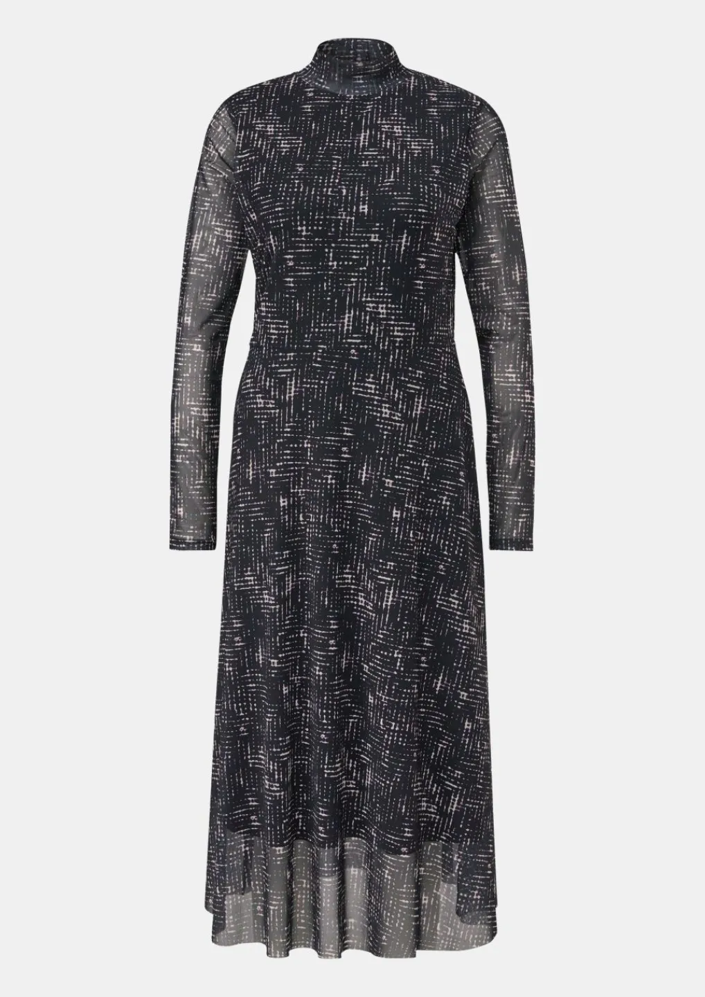 Gemustertes Mesh-Kleid mit Stehkragen-Comma Fashion