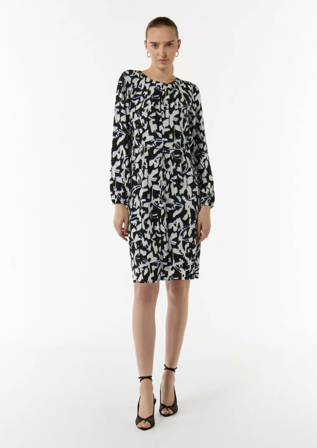 Gemustertes Midi-Kleid mit Faltenausschnitt-Comma Clearance