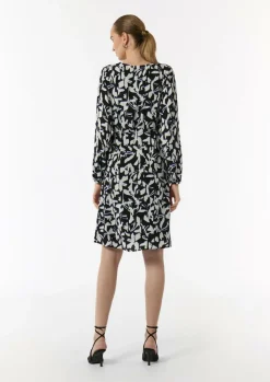 Gemustertes Midi-Kleid mit Faltenausschnitt-Comma Clearance