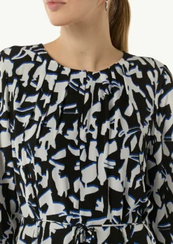Gemustertes Midi-Kleid mit Faltenausschnitt-Comma Clearance